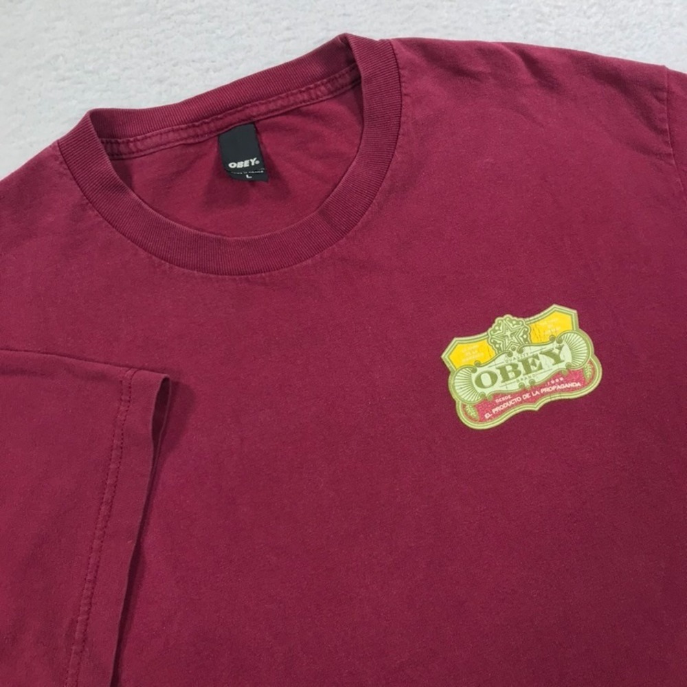 Vintage Y2K OBEY Shirt Mens Large Red Maroon Street Wear Fade Grunge Skate